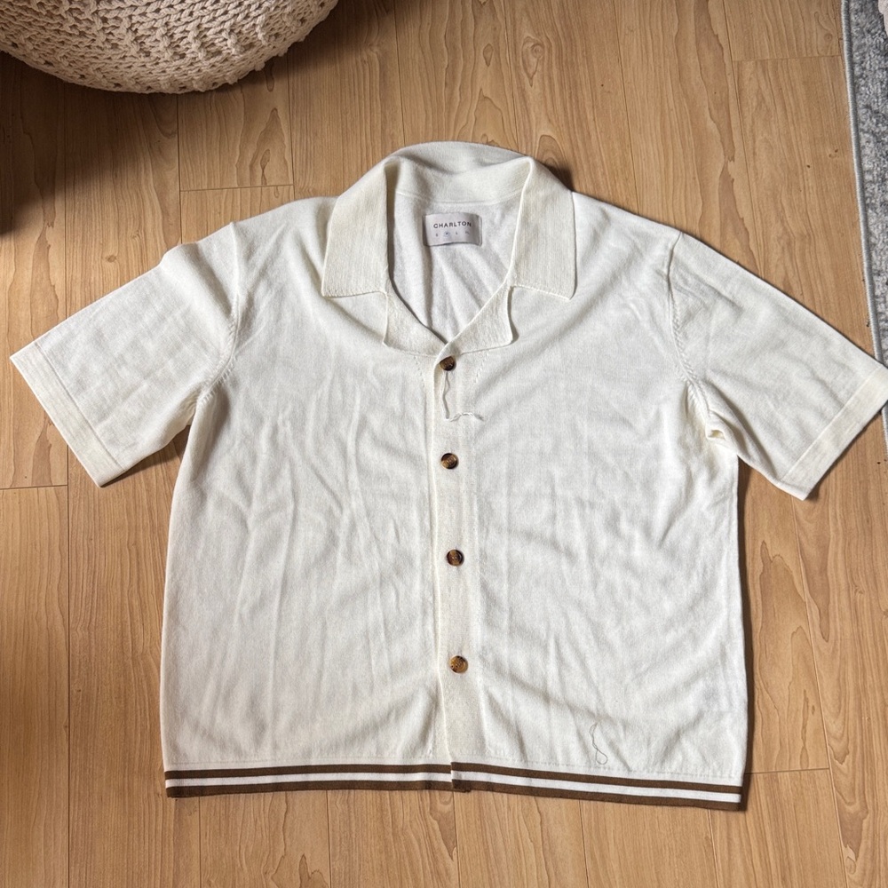 S/S SHIRT IN CREAM & TOBACCO MERINO WOOL